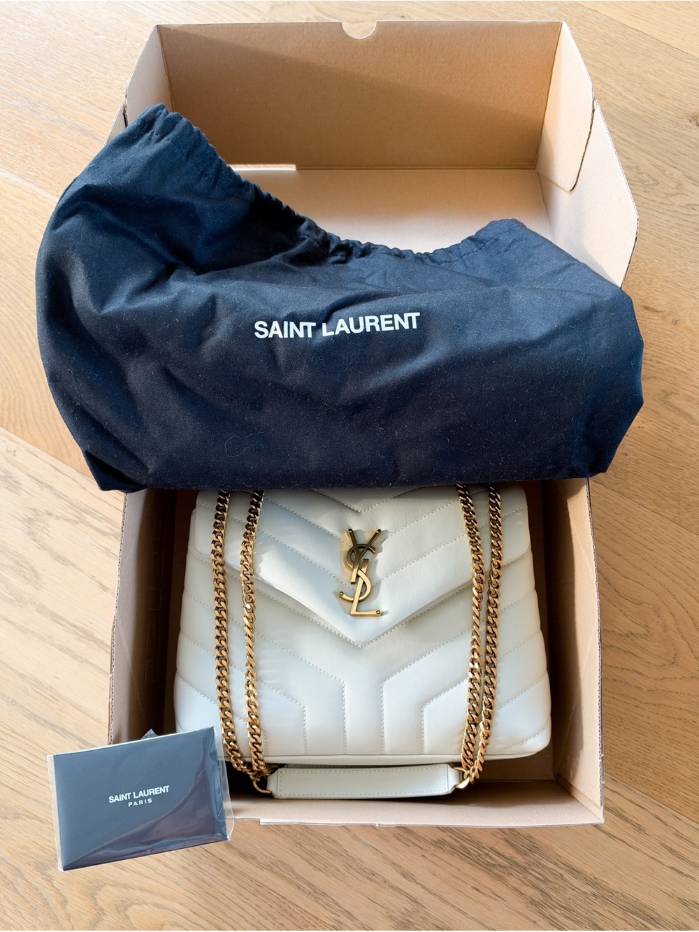 Saint Laurent small loulou Shoulder Bag with Gold Hardware in cream soft